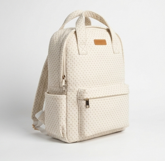 Minimalist Woven Dotted Laptop Backpack – Cream White & Gold